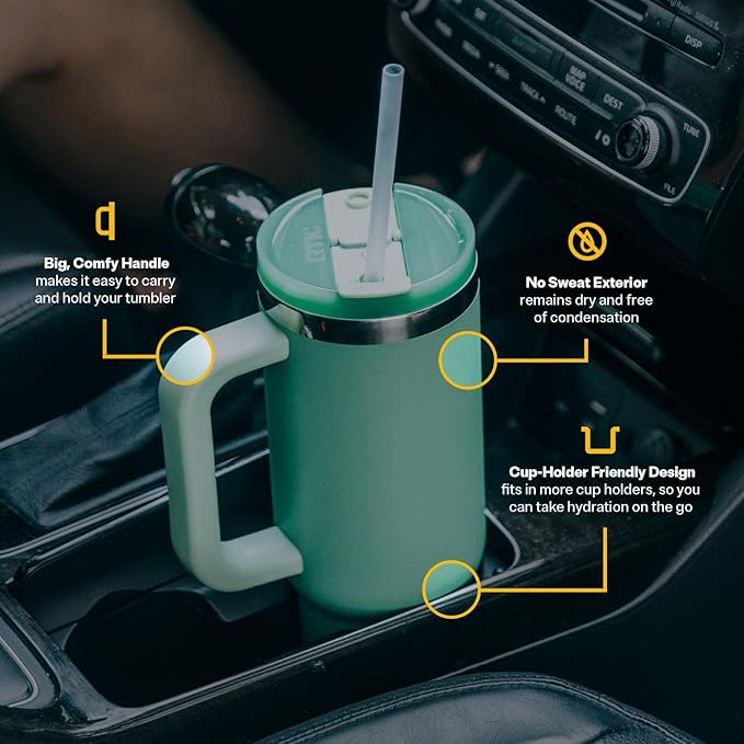 RTIC 30 oz Road Trip Tumbler Double-Walled Ceramic Lined InsulatedStainless Steel Portable Travel Coffee Mug Cup with Lid, Handle and Straw, Patriot