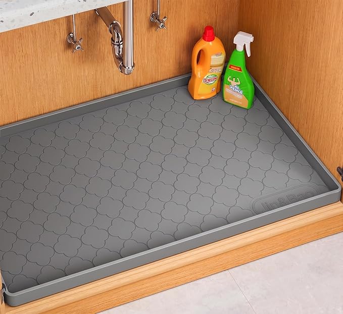 Jin&Bao Waterproof Under Sink Mat 28" x 19", Thick Silicone Mat Cabinet Protector for Kitchen and Bathroom, Shelf Liner, Home Organizer and Storage, Multipurpose Tray for Gadgets and Essentials