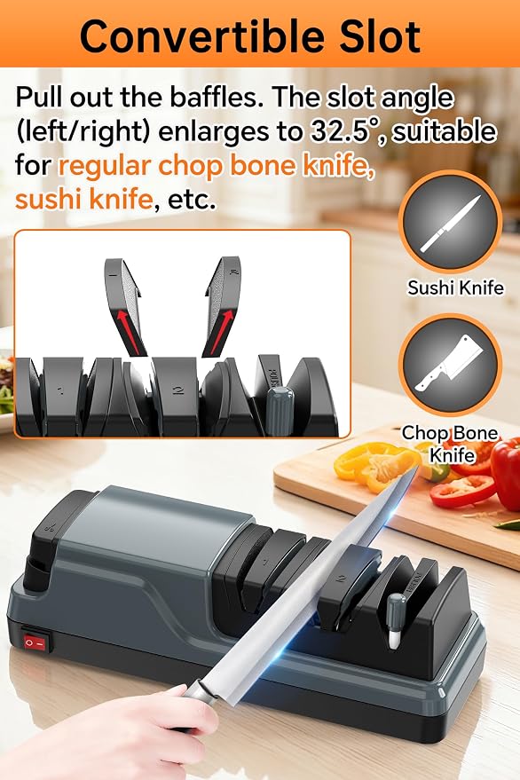 5 in 1 Electric Knife Sharpener Multifunction, Professional Knife Sharpener Electric for Sharpening and Polishing, Quick Restore Kitchen Knives and Scissors, Grey