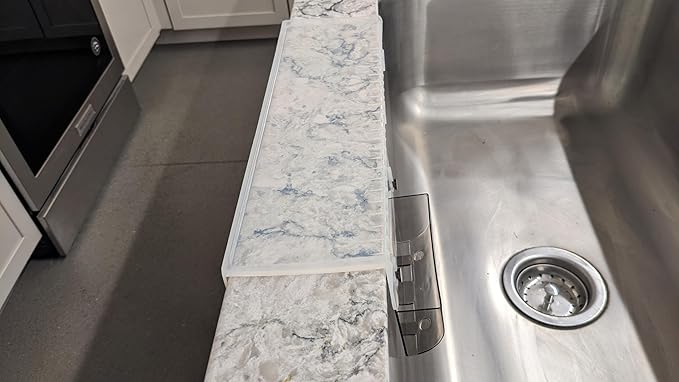 SiliProducts SiliSink Silicone Edge Guard for Kitchen Sink - Fits 3.75” - 4” Wide - The Original Silicone Sink Edge Protector with Sponge Caddy - Splash Guard, 14” Clear Diamond