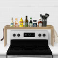 Over The Stove Shelf, Wood Stove Top Shelf, 31.5" Stove Top Organizer Shelves with 6 Hooks,11.5" Height Over Stove Spice Rack for Kitchen, White Oak