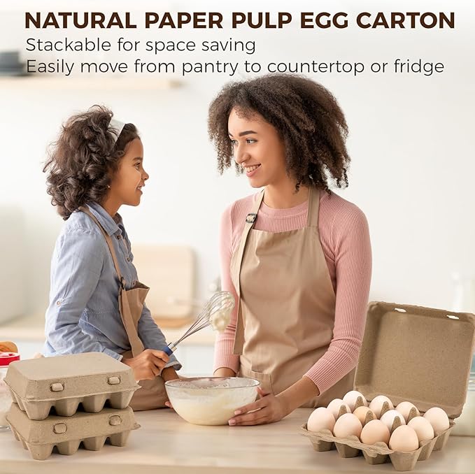 50 Pack Egg Cartons, 3x4 Style Paper Pulp Egg Trays, Sturdy & Reusable Egg Holder 12 Count Dozen Chicken Egg Storage Tray for Farmers, Home Use & Transport