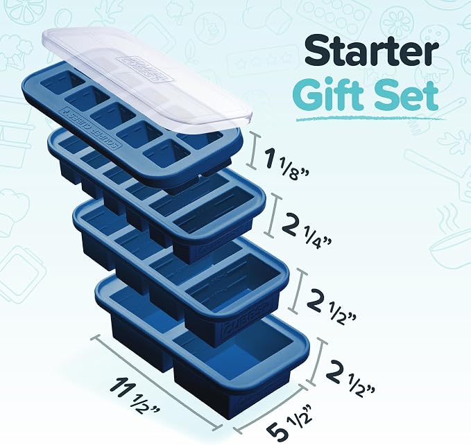 Souper Cubes Silicone Freezer Molds Gift Set, Blueberry | 2 Tbsp, 1/2 Cup, 1 Cup and 2 Cup Silicone Molds for Food Set, Perfect for Freezing Soup, Grains, Proteins, Herbs and More