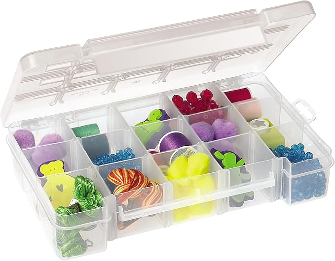 Akro-Mils 05705 Plastic Portable Parts Storage Case for Hardware and Crafts with Hinged Lid and 4 Adjustable Dividers, (8-3/8-Inch x 5-Inch x 1-5/8-Inch), Small, Clear