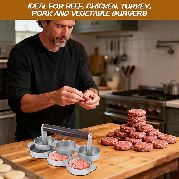Mini Burger Press Small Meat Patty Maker with 200 Patty Papers Round Shape Press Patty Maker for Mini Hamburger, Barbecue, Picnic, Camping, Three 2.56-inch molds (3 Slots+200 Patty Papers)