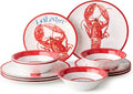 Beach House Lobster 12-Piece Melamine Dinnerware Set – Bold Coastal Charm, Service for 4, Durable, Lightweight, and Dishwasher-Safe