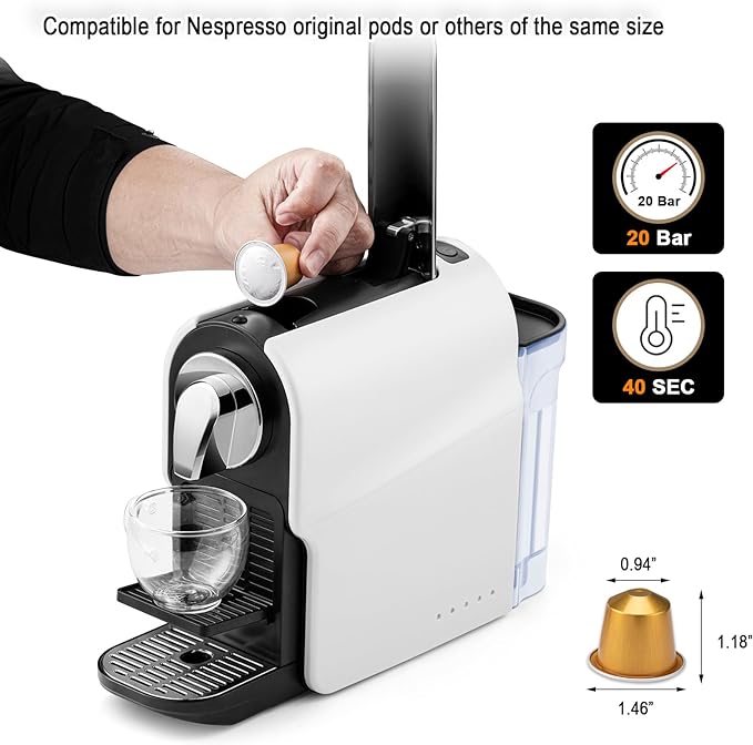 beanglass Espresso Pod Machine for Home, Capsule Coffee Maker for NS Original Pods, 20 Bar High Pressure Pump, 22oz Removable Water Tank, Adjustable Cup Tray, 1350W