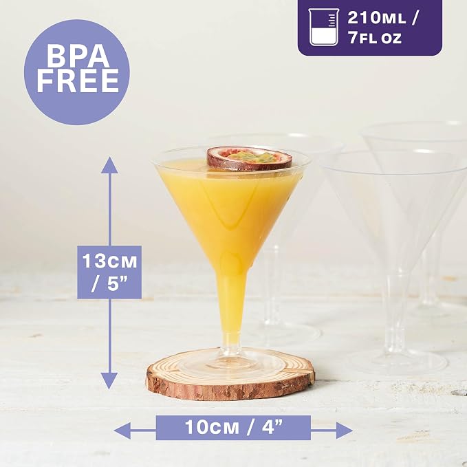 MATANA 96 Premium Plastic Martini Cocktail Glasses, 7 Oz - Elegant, Sturdy & Reusable - Manhattan, Margarita, Cosmopolitan, Desserts - Weddings, Birthdays, Christmas, Garden Parties