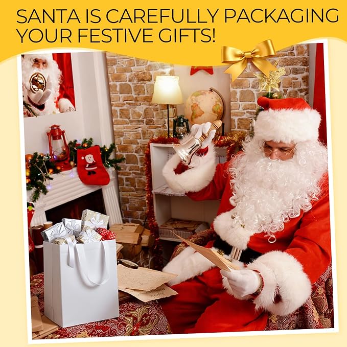 Eccliy Reusable Gift Bags Set Glossy Grocery Gift Tote Bag with Handle for Wedding, Bridal Shower, 4th of July, Summer Event(10 x 8 x 4.7 Inch,White,80 Pcs)