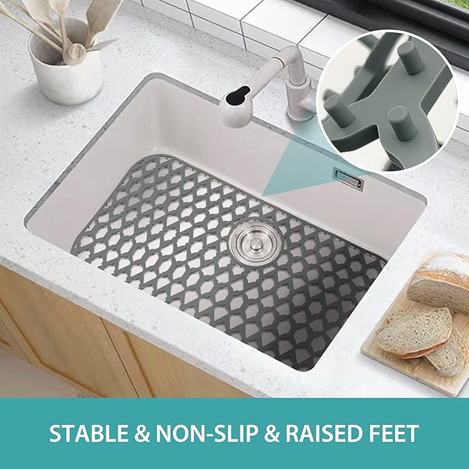 SAMSIER Silicone Sink Protectors Mats (13x11 & 14x12 & 16x12 & 18x16 & 19x14 & 21x16 & 22x13 & 25x16 & 26x14 & 28x14 & 30x16) for Bottom of Kitchen Sink (28”x14.4”, Rear Drain)