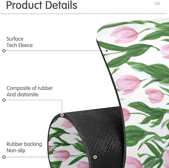 Kitchen Sink Splash Guard 1 PC 14.7 Inch Sink Faucet Mat Splash Guard for Bathroom Countertop Water Absorbent Foldable Cuttable Soft Washable Small Tulips Pink