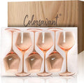 Peach Color Wine Glasses Set 6-16oz Blush Pink Wine Glass with Stem-Hand Made Light Peach Wine Glass-Unique Pastel Pink Wine Glasses for Women Party