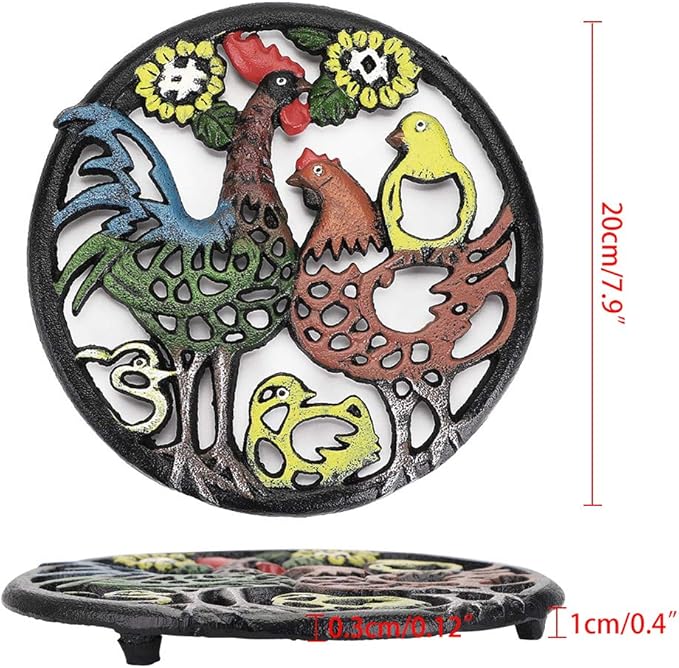Sumnacon 2Pcs Round Cast Iron Trivets - 8 Inch Heat Resistant Iron Trivets for Hot Dish Pot Pan Plate Teapot, Rustic Metal Hot Dish Plate Holder for Kitchen Dining Table Countertop Cooktop