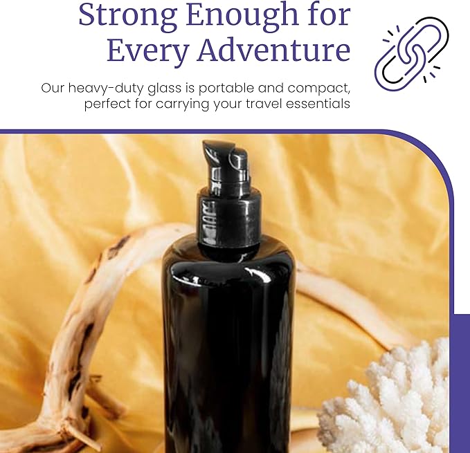 Infinity Jars Ultraviolet Glass Push Pump Bottle 200 Ml (6.8 fl oz) Refillable Containers for Lotion Homemade Cosmetics Make-up Skin Care Cream, Lotion, Shampoo, Conditioner Dispenser Bottles