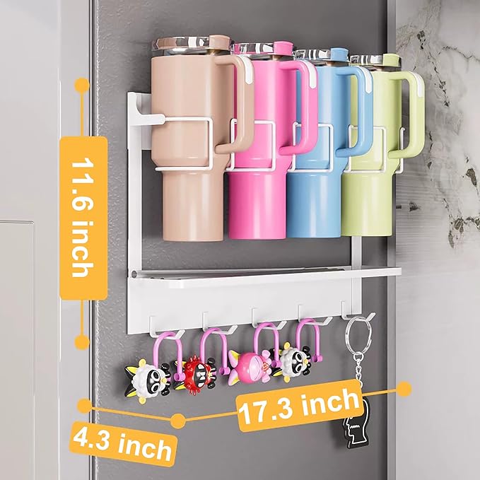 EASTTOWEST Magnetic Cup Storage Organizer Holder for Stanley 30/40 oz Tumbler,Strong Magnetic Rack for Fridge (White, 4CUPS)