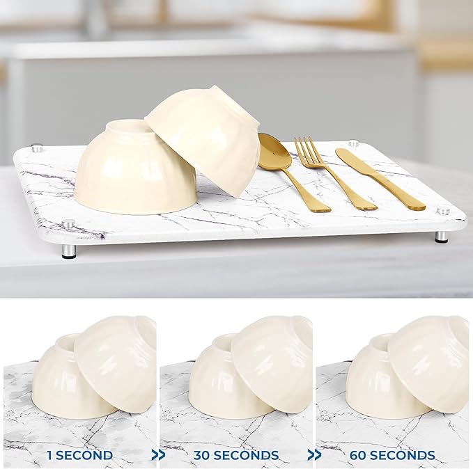 Spaceneat Diatomite Stone Drying Mat for Kitchen Counter - Rapid Moisture Removal - 15.7" x 11.8" Large Dish Drying Stone for Kitchen Sink - Diatomaceous Earth Quick Dry Dish Mat - White Marble
