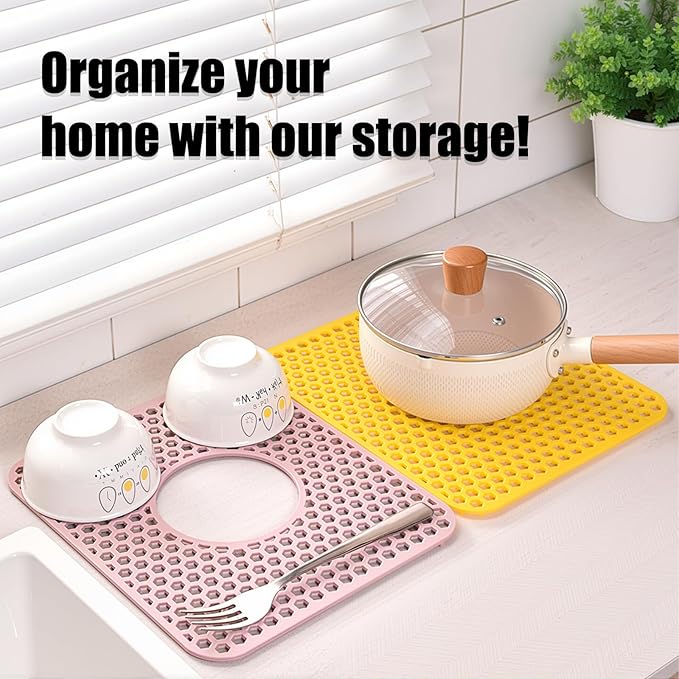 Silicone Sink Protectors for Kitchen - Non-Slip Heat Resistant Grid Mat for Farmhouse Porcelain Stainless Steel, Protects & Cushions Your Sink(Gray 2PCS, 12.4"x10.4" Center Drain)