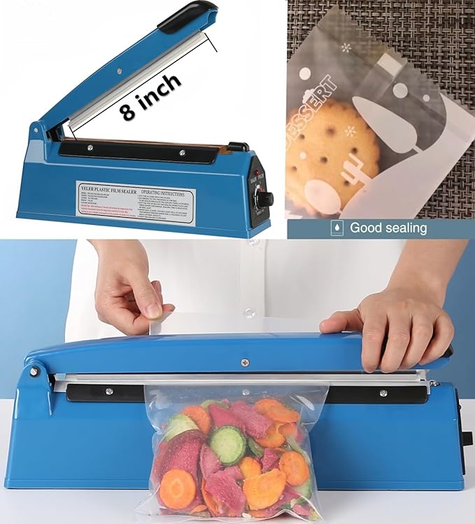 8 Inch Impulse Heat Sealer, Manual Poly Machine for Plastic Bags PE PP Bags with Extra Replace Element Grip