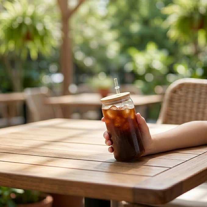 20 Pack Clear Plastic Cups with Bamboo Lids and Straws, 16 oz Acrylic Mason Jars Reusable Iced Coffee Cups Unbreakable Drinking Glasses for Poolside, Party Giveaways, Park Picnic