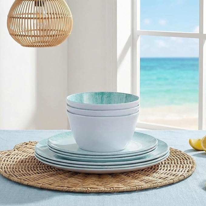 Melamine Dinnerware Set – 4 Dinner Plates, 4 Salad Plates, 4 Cereal Bowls – Shatterproof, Lightweight & Stylish for Everyday Dining, Outdoor, Camping, and RV Use