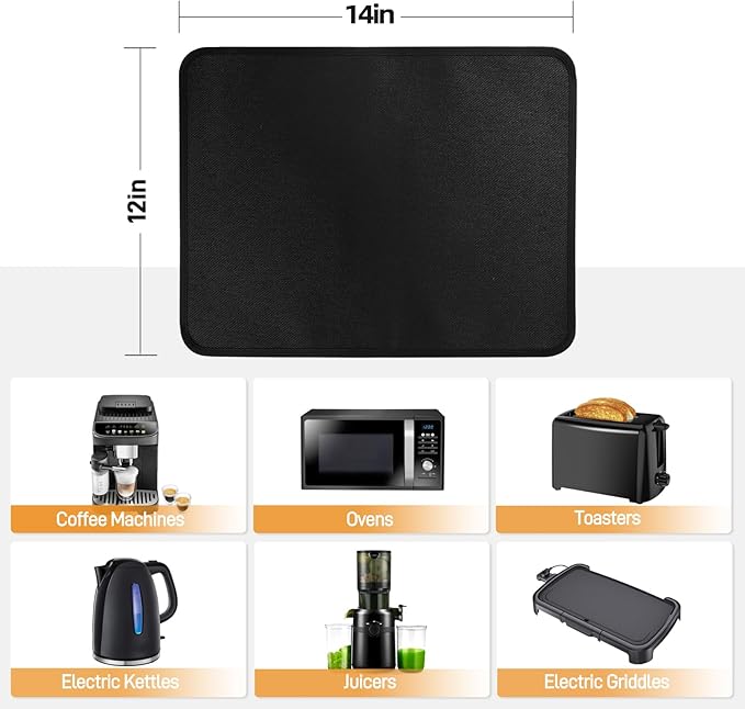 Heat Resistant Mat for Air Fryer, 12 x 14in Heat Resistant Mat for Countertop, Fireproof Silicone Countertop Protector Appliance Slider Hot pod for Air Fryer, Coffee Maker, Toaster, Oven (Black)
