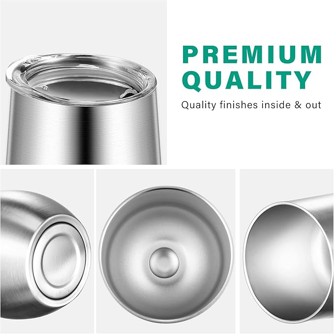 Remagr 16 Pack Stainless Steel Wine Tumblers 12 oz Insulated Vacuum Wine Cup Set Double Wall Stainless Steel Stemless Mug Glasses for Coffee Soda Whiskey Outdoor Travel (Silver)