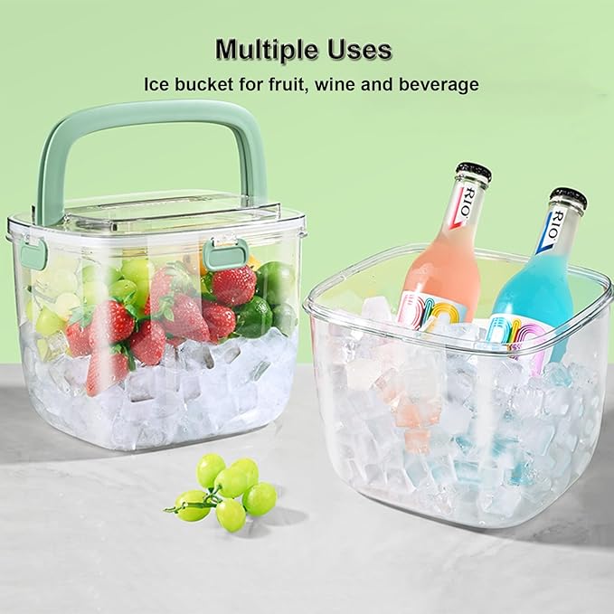 4QTS Ice Cube Storage Bin with Sealed Lid for Freezer Clear Ice Bucket w/ Tong for Bar Hotel Refrigerator Containers for Home Beverage Cooler for Whiskey Wine Beers Party Outdoor 8.5*6.6*7.4in