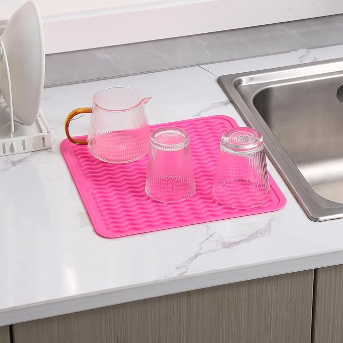 MicoYang Silicone Dish Drying Mat for Multiple Usage,Easy clean,Eco-friendly,Heat-resistant Silicone Mat for Kitchen Counter or Sink,Refrigerator or Drawer liner Rose M 12 inches x 12 inches