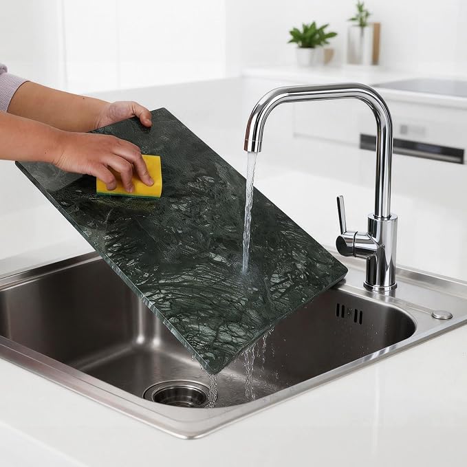 Marble Cutting Board for Kitchen 12×16In – Stone Cutting Board，Marble Pastry Board for Baking, Cheese，Charcuterie, Granite Cutting Board for Durable and Elegant Food Preparation (Green12×16In)