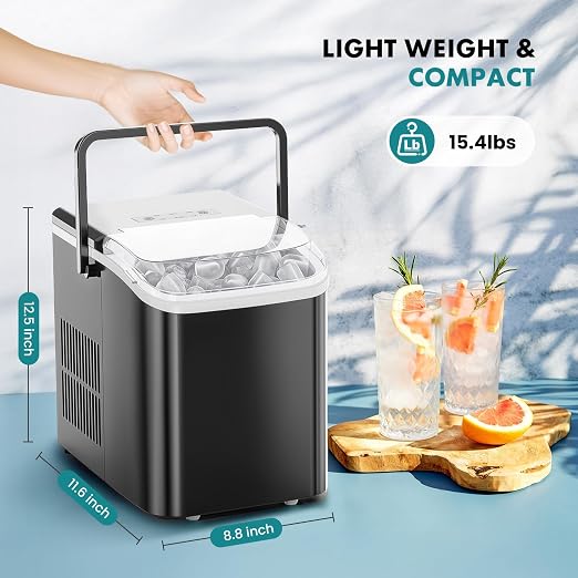 OLIXIS Ice Maker Machine with Handle,26lbs in 24 Hours,9 Cubes in 6 Mins,Auto-Cleaning Portable Ice Maker with Basket and Scoop, Countertop for Home, Kitchen, Camping, RV, Bright Black