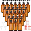 Tanlade 24 Pcs 8 oz Glass Pump Bottle Empty Bottle Glass Soap Dispenser with Pump Refillable Containers and Labels Funnels for Essential Oils Cleaning Products Lotions Conditioner(Amber)