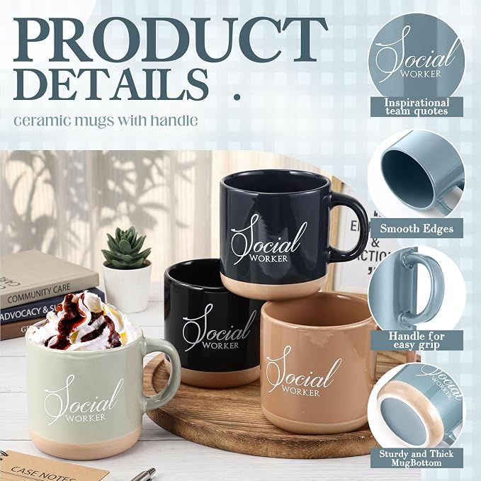 Didaey 10 Pcs Social Worker Appreciation Gifts Bulk 13 oz Ceramic Coffee Mugs Thank You Cups Social Worker Graduation Gift for BSW MSW DSW LCSW Must Haves Office Work, 10 Colors