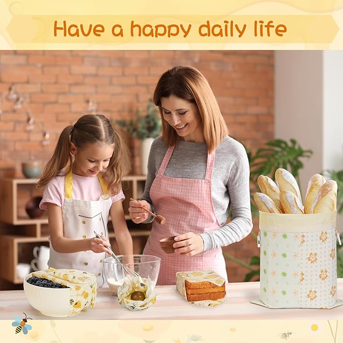 Reusable Beeswax Bread Bags & Food Wraps – Sustainable Kitchen Storage for Homemade Bread, Organic Cotton Bags for Fresh Food