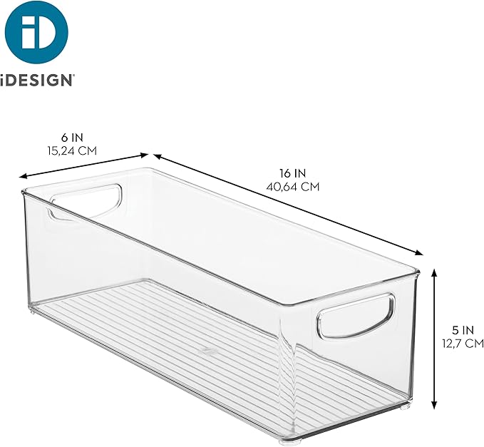 iDesign Plastic Stackable Pantry Bin for Kitchen Cabinets or Fridge, Set of 2, Clear, Made in USA