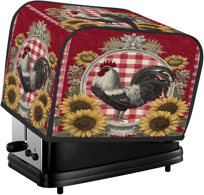 Red Retro Rooster 4 Slice Toaster Cover Dust And Fingerprint Bread Maker Cover Bakeware Protector Washable Appliance Covers Kitchen Accessories For Home Kitchen Women Gift