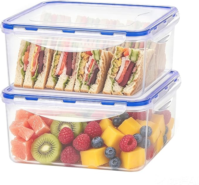 KIGI Large Square Food Storage Containers with 4-Sided Locking Lid, Airtight & Leak proof, Ideal for Lunch and Meal Prep, BPA-Free Plastic, 10 cup, 81 oz, 4 Piece Set