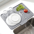 Silicone Dish Drying Mat for Kitchen Counter, Non-Slip Drain Pad with Built-in Drain, Heat Resistant Dish Drying Pad, Multi-Use Drying Mat, Dishwasher Safe & Hangable, Grey, 19.7" x 15"