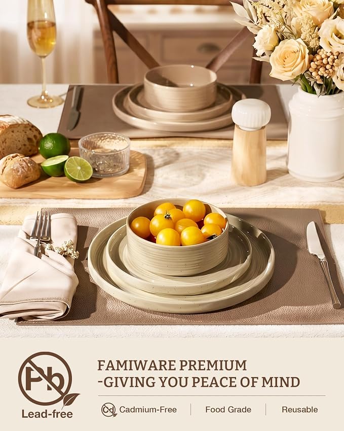 Stoneware Dinnerware Sets for 4, 12-Piece High Edge Plates & Bowls with Speckled Glaze & Spiral Design - Chip & Scratch Resistant, Microwave & Dishwasher Safe - Farmhouse, Multicolor