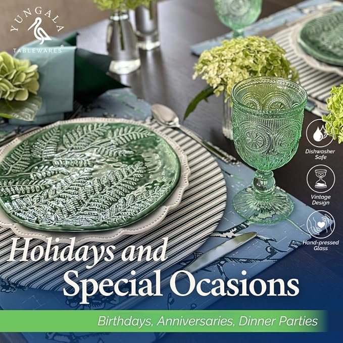 Green Wine Glasses Set of 6 Vintage Hobnail Goblets 10 oz Dishwasher Safe