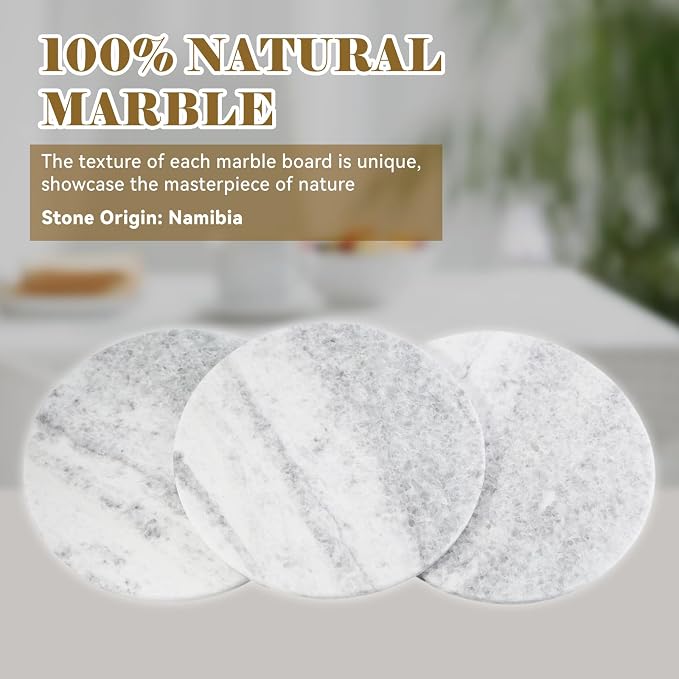 Koville Marble Cutting Board for Kitchen, 16"x16" Inches Round Stone Cutting Board, Marble Tray for Baking Charcuterie Pastry, Serving Tray for Countertop, Large Stone Slab(Azul Cristallo)