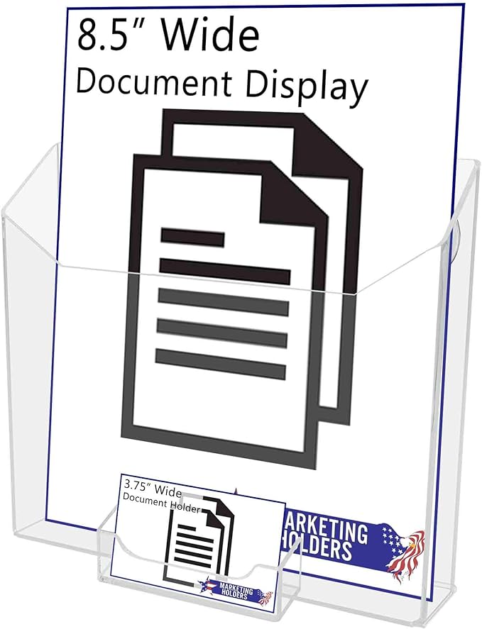 Marketing Holders 4 Pack Suction Cup Brochure Holder Window or Glass Wall Hanging Catalog Rack for 8.5" Flyers and 3.5" x 2" Business Cards for Offices Schools and Libraries