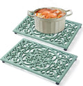 Notakia 9.6 x 6.3 Inch Cast Iron Trivet Set, Large Metal Trivets for Hot Dishes Pots Pans Decorative Kitchen Trivets, Heat-Resistant Trivet Mats for Quartz Countertops, Green Kitchen Accessories