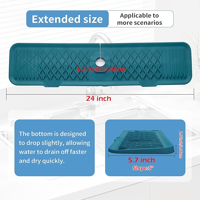 24 inch Sink Splash Guard Mat Green Dish Drying Mats Kitchen Sink Non-Slip Sink Water Splash Guard Behind Faucet Countertop Protect Kitchen Sink Splatter Screen Faucet Air Drying Mat Drip