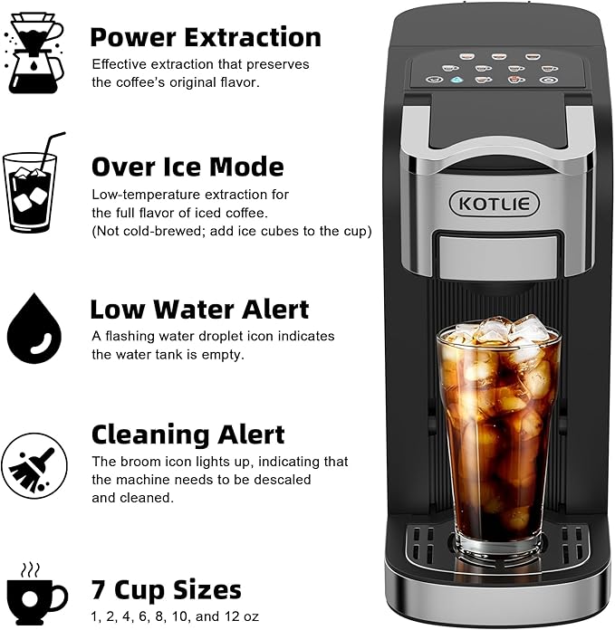 KOTLIE Single Serve Coffee Maker for K*cup/Nes Original/D*G Capsules and Ground Coffee, 50 Oz Removable Reservoir, up to 12oz Cup Sizes,Ideal for Kitchens, apartments, dorm rooms and Offices (CM-827)