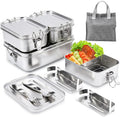 304 Stainless Steel Bento Box 4 Pack,1400/850/550ml Stainless Steel Lunch Box with Spoon, Fork, Lunch Bag, Leak Proof Stackable Food Containers with Lids for Adults Office Camping Picnic Travel