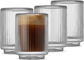 JoyJolt Haven Fluted Stackable Espresso Cups Set of 4, 2.5oz Ribbed Double Wall Glasses, Stacking Insulated Coffee Cup Set, Small Glass Coffee Cups for Espresso Machine Accessories