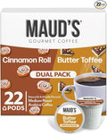 Maud's Cinnamon Roll & Butter Toffee Flavored Coffee Pods, 22ct, Medium Roast Flavored Coffee in Single Serve Pods – 100% Arabica Beans, Compatible with Keurig K Cups Maker