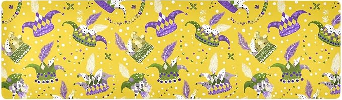 2 in 1 Table Runner Trivet for Hot Pots and Pans Heat Resistant Non Slip Waterproof 39 x 12 Inch Decorative Table Protector for Kitchen Countertop Mardi Gras Hats Yellow