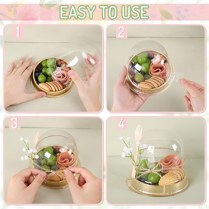 Whaline 150 Sets Disposable Individual Charcuterie Cup Set Clear Plastic Cupcake Container with Spork Rope for Dessert Display Charcuterie Grazing Table Catered Event Wedding