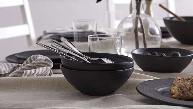 Oneida Black Ridge Piece Dinnerware Set, 12 Count, Dorm Room Essentials, First Apartment